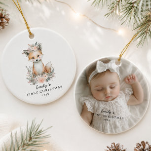 Personalisiertes Foto vom ersten Weihnachten des B Keramik Ornament