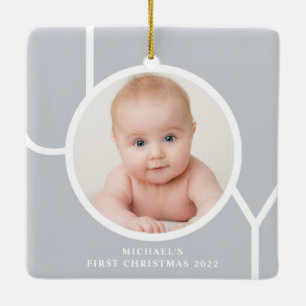 Personalisiertes Foto vom ersten Weihnachten des B Keramikornament