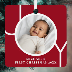 Personalisiertes Foto vom ersten Weihnachten des B Ornament Aus Metall