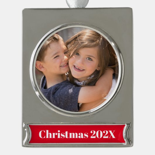 Personalisiertes Foto Weihnachten Banner-Ornament Silber (Vorderseite)