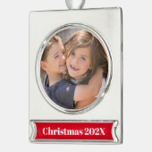 Personalisiertes Foto Weihnachten Banner-Ornament Silber (Links)