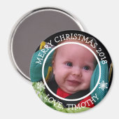 Personalisiertes Foto Weihnachten Schneeflocken Ma Magnet (Vorderseite/Rückseite)