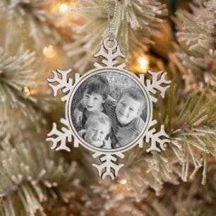 Personalisiertes Foto Weihnachtsgeschenk Schneeflocken Zinn-Ornament