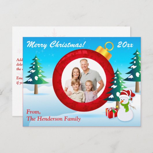 Personalisiertes FOTO Weihnachtsschmuck Postkarte (Vorne/Hinten)