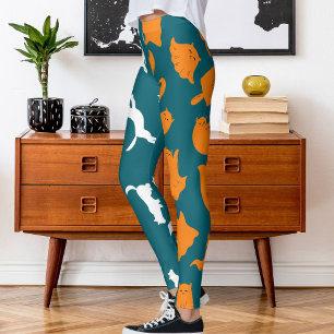 Personalisiertes Foto Weiß Aquamarin Orange Katzen Leggings