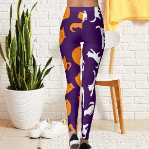 Personalisiertes Foto Weiß Lila Orange Katzenmuste Leggings