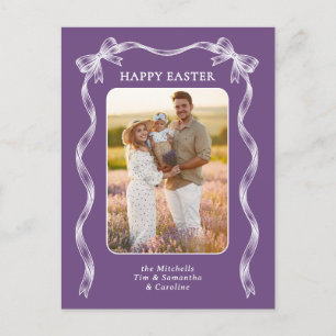 Personalisiertes Foto Weiße Schleife auf violettem Postkarte