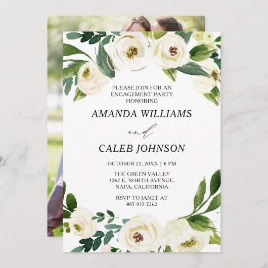 Personalisiertes Foto Weißer Blume-Partner Einladung (Vorne/Hinten)