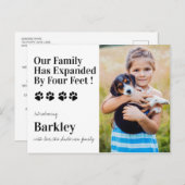 Personalisiertes Foto Welpen Hund neues Tier Ankündigungspostkarte (Vorne/Hinten)