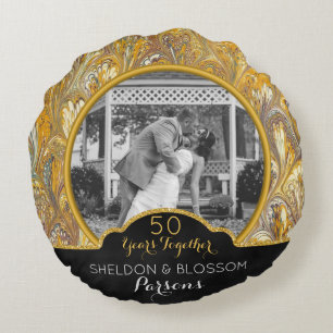 Personalisiertes Foto zum 50. Hochzeitstag Golden Rundes Kissen