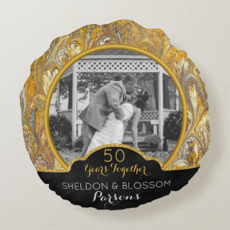 Personalisiertes Foto zum 50. Hochzeitstag Golden Rundes Kissen