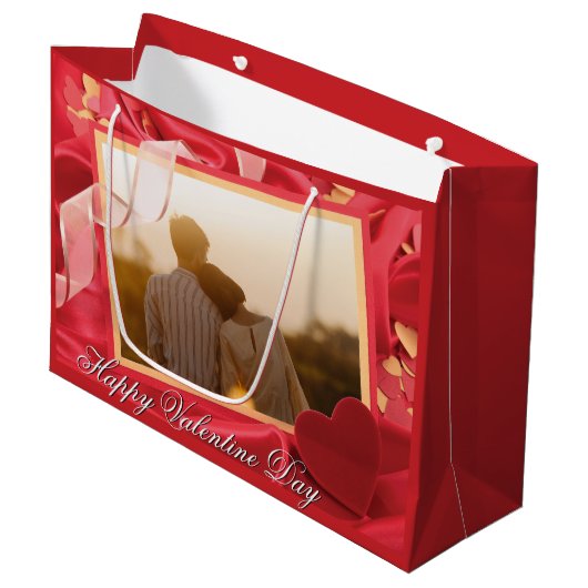Personalisiertes Foto zum Valentinstag Große Geschenktüte (Vorderseite Schrägansicht)