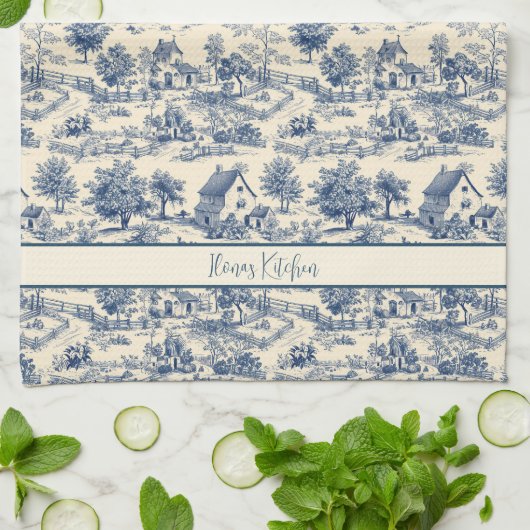 Personalisiertes französisches Bauernhaus Blue Toi Geschirrtuch (Gefaltet)