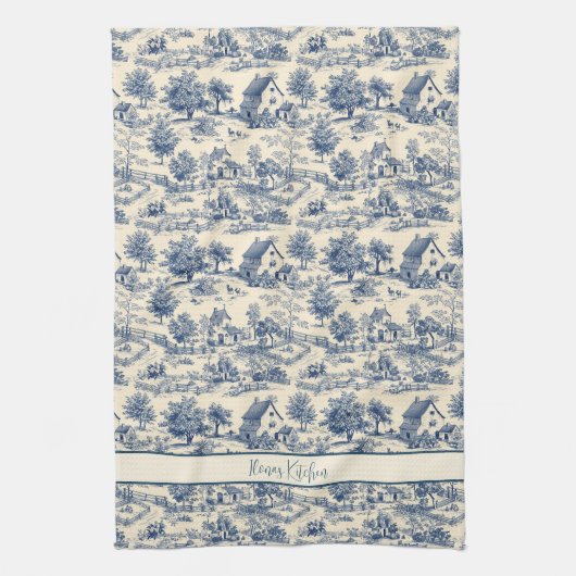 Personalisiertes französisches Bauernhaus Blue Toi Geschirrtuch (Vertikal)