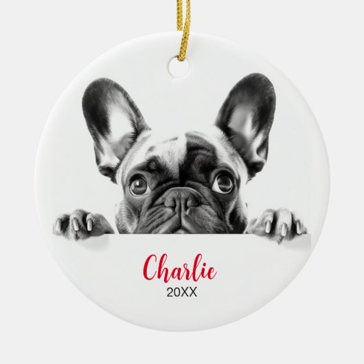 Personalisiertes Französisches Bulldog-Peeking Keramik Ornament (Vorne)