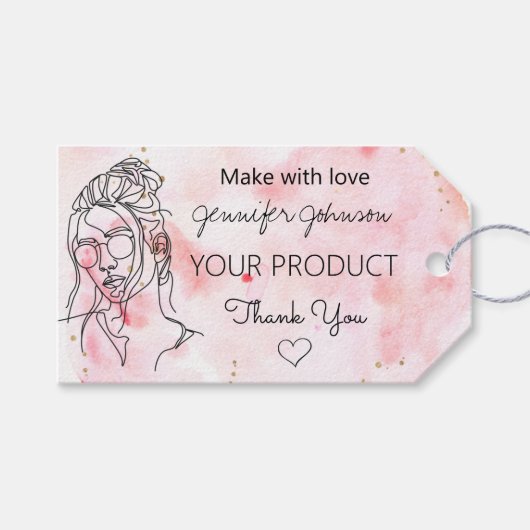 Personalisiertes Frauenportrait Pink Geschenkanhänger (Vorderseite (Horizontal))