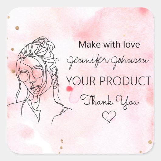 Personalisiertes Frauenportrait Pink Quadratischer Aufkleber (Vorderseite)