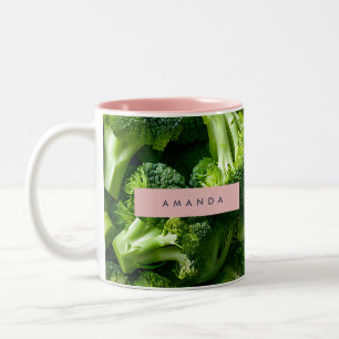 Personalisiertes frisches grünes Brokkoli-Design Zweifarbige Tasse