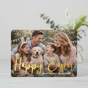 Personalisiertes Frohe Ostern Familienfoto Gold Folien Feiertagskarte