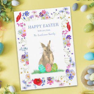 Personalisiertes Frohe Ostern Süßer Hase Boho Flor Feiertagspostkarte