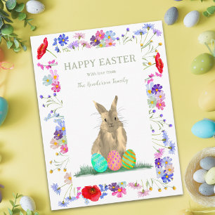 Personalisiertes Frohe Ostern Süßer Hase Floral Feiertagskarte