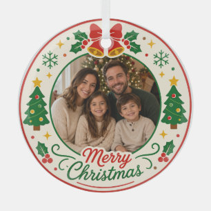 Personalisiertes Frohe Weihnachten Familienfoto Kr Ornament Aus Glas