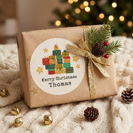 Personalisiertes Frohe Weihnachten Geschenk-Stack Runder Aufkleber