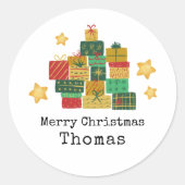 Personalisiertes Frohe Weihnachten Geschenk-Stack Runder Aufkleber (Vorderseite)