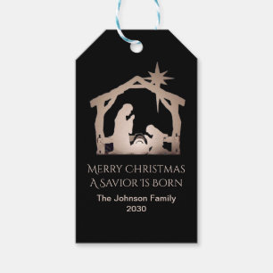 Personalisiertes Frohe Weihnachten Gold Krippensze Geschenkanhänger