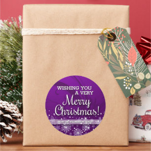 Personalisiertes Frohe Weihnachten (lila) Runder Aufkleber