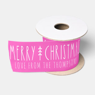 Personalisiertes Frohe Weihnachten Name Hot Pink B Satinband