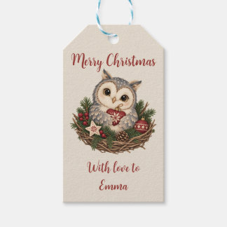 Personalisiertes Frohe Weihnachten Nordic Eule für Geschenkanhänger