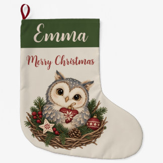 Personalisiertes Frohe Weihnachten Nordic Eule für Großer Weihnachtsstrumpf