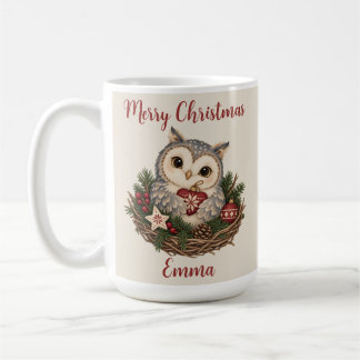 Personalisiertes Frohe Weihnachten Nordic Eule für Kaffeetasse