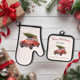 Personalisiertes Frohe Weihnachten Opa Küchen-Set Ofenhandschuh & Topflappen-Set