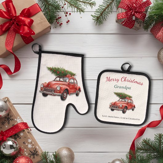 Personalisiertes Frohe Weihnachten Opa Küchen-Set Ofenhandschuh & Topflappen-Set