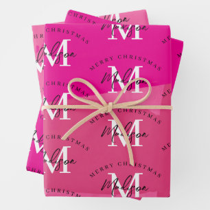Personalisiertes Frohe Weihnachten Rosa Farbe Mono Geschenkpapier Set