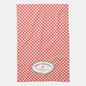 Personalisiertes Frohe Weihnachten Rot Gingham Geschirrtuch (Vertikal)