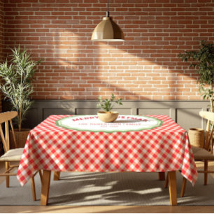 Personalisiertes Frohe Weihnachten Rot Gingham Wei Tischdecke