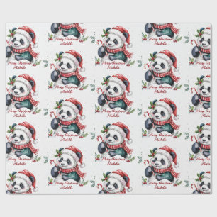 Personalisiertes Frohe Weihnachten Süßer Panda-Bär Geschenkpapier