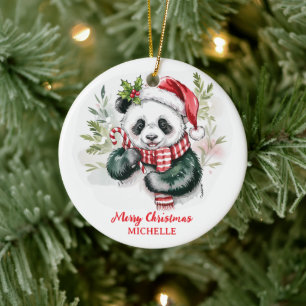 Personalisiertes Frohe Weihnachten Süßer Panda Bär Keramik Ornament