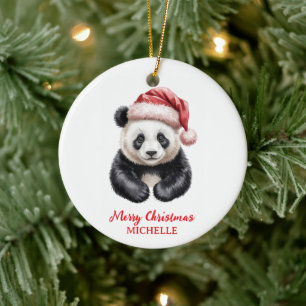 Personalisiertes Frohe Weihnachten Süßer Panda Bär Keramik Ornament