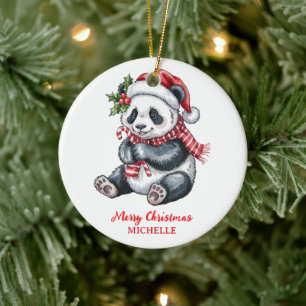 Personalisiertes Frohe Weihnachten Süßer Panda Bär Keramik Ornament