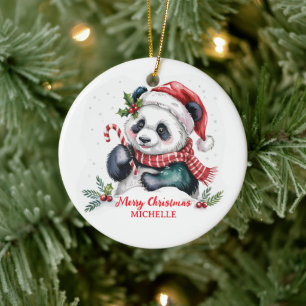 Personalisiertes Frohe Weihnachten Süßer Panda Bär Keramik Ornament