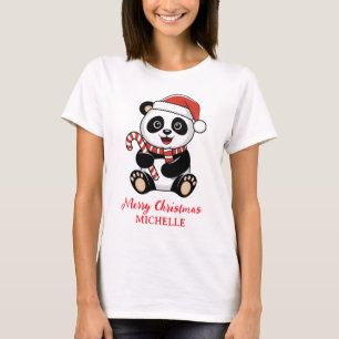 Personalisiertes Frohe Weihnachten Süßer Panda Bär T-Shirt