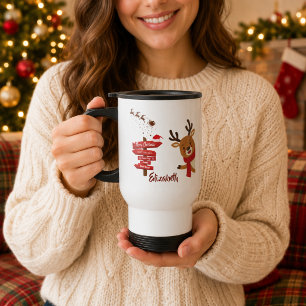 Personalisiertes Frohe Weihnachten Süßes Rentier Reisebecher