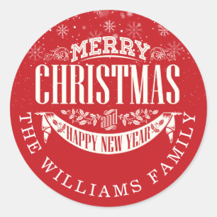 Personalisiertes Frohe Weihnachten und ein glückli Runder Aufkleber