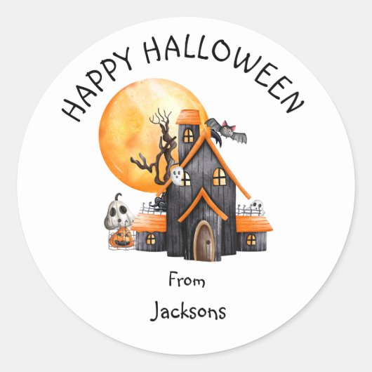 Personalisiertes Frohes Halloween mit süßem Geist Runder Aufkleber (Vorderseite)
