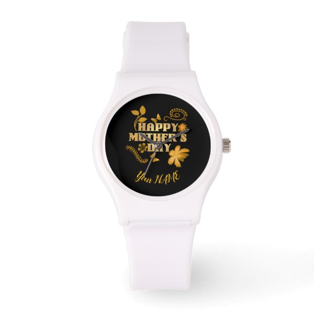 Personalisiertes Frohes Muttertags-Gold-Blumengesc Armbanduhr (Vorderseite)