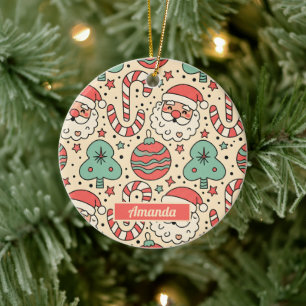 Personalisiertes Frohes und Groovy Retro-Weihnacht Keramik Ornament